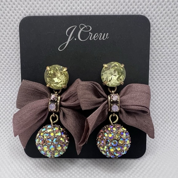 J.CREW Jewelry - NEW J.Crew Pavé Crystal Bow Drop Earrings Green Rhinestone Statement